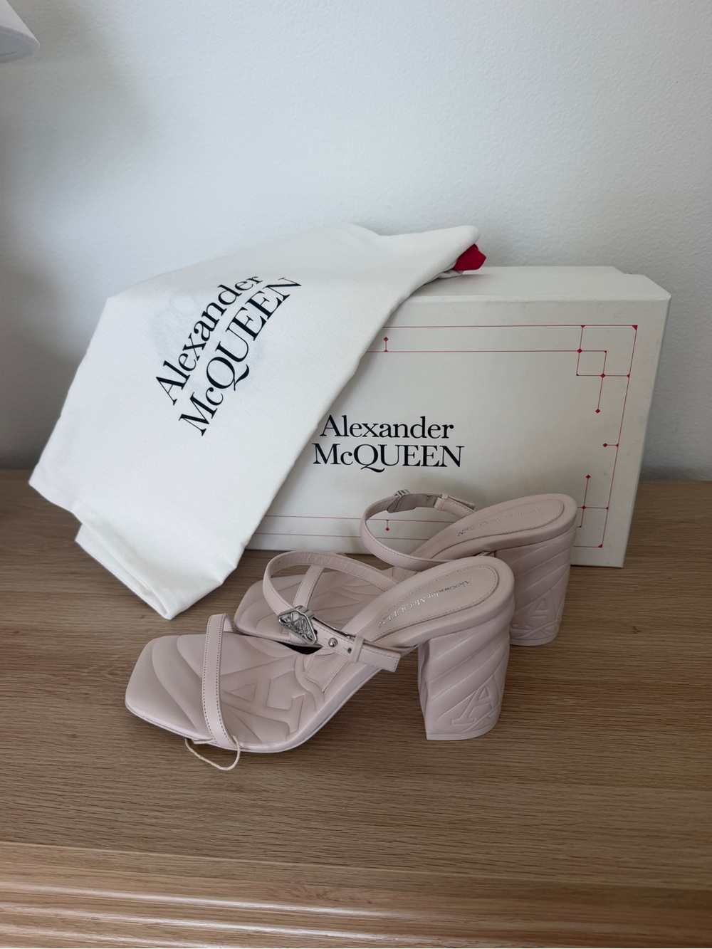 Alexander McQueen Pale Pink Quilted Block Heel Sandals